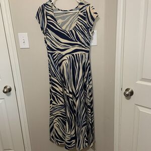Ralph Lauren Chaps Long Blue White Long Maxi Empire Dress Large S/M? Beachy